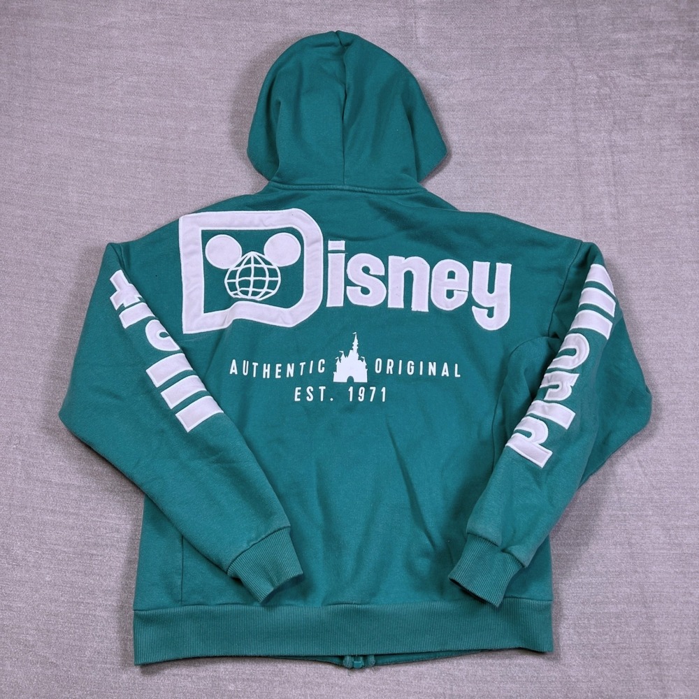 Disney Walt Disney World Full Zip Graphic Hoodie‎ Adult XS Teal Cotton Blend